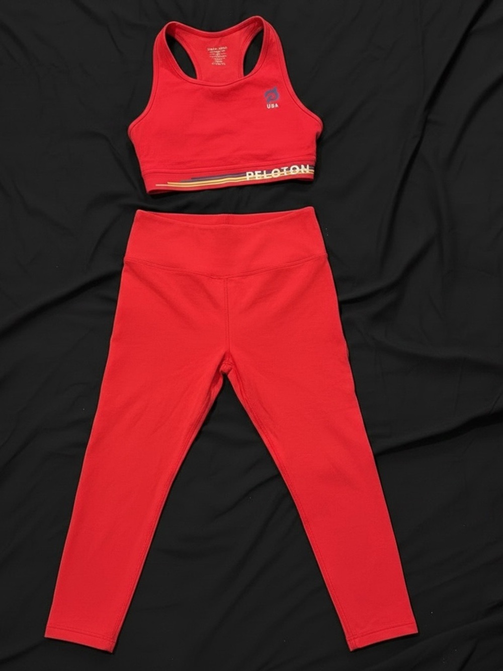 Peloton Red Matching Sports Bra and Leggings Set